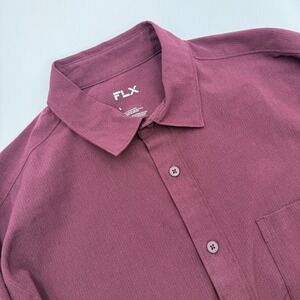 FLX Mens Long Sleeve Button Down Shirt Burgundy Textured Stretch Large